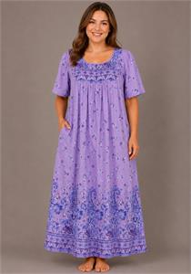 100% Cotton Lilac Floral Printed Long Lounger Dress